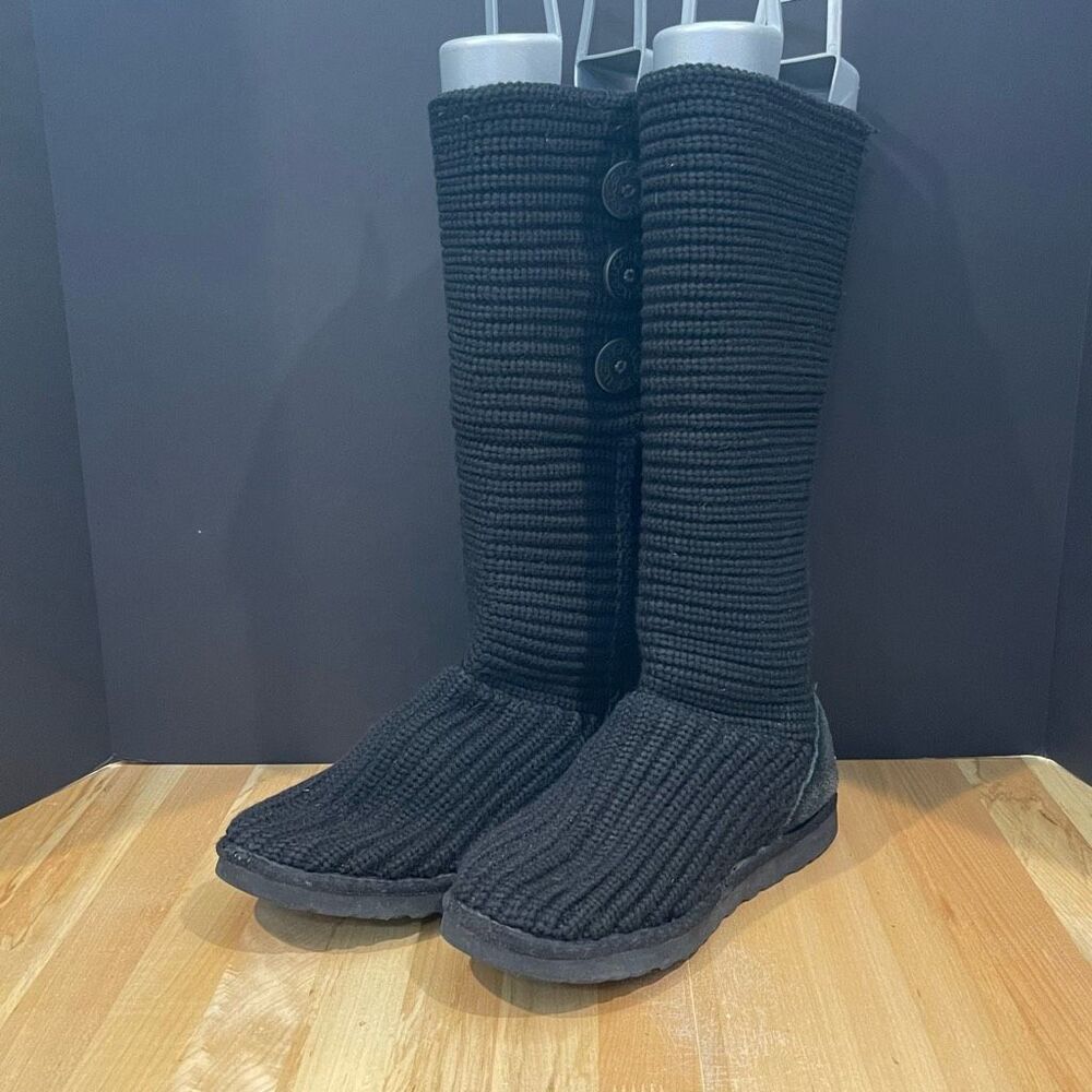 UGG Classic Cardy Knit Tall Black Knit Tall Boots. 3 button.